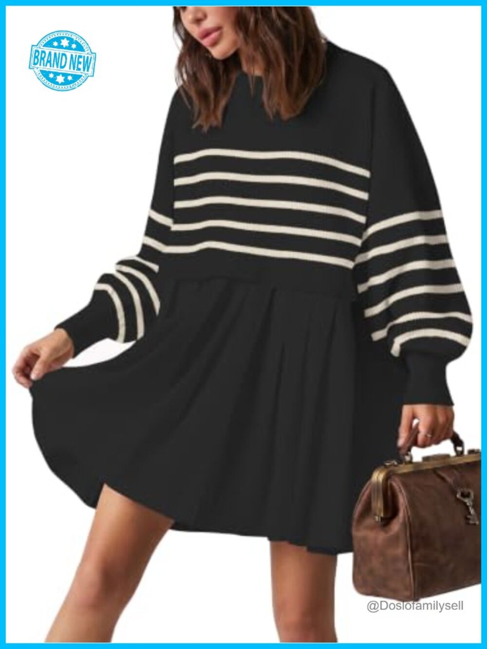 Womens Oversized Sweater Dress Crewneck Mini Pullover Relaxed Fit